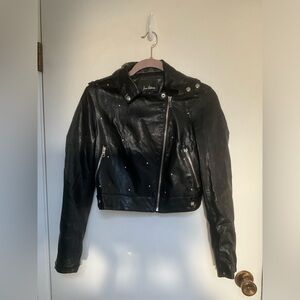 ✨Sam Edelman Women's Size XS Black Faux Leather Moto Jacket Stud Accents